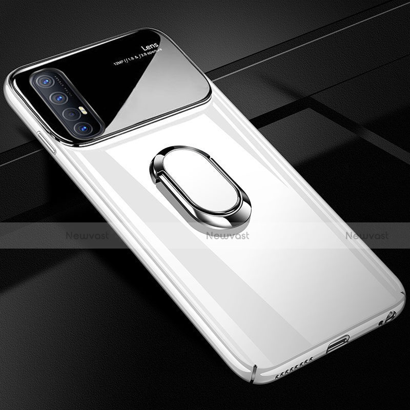 Hard Rigid Plastic Matte Finish Case Cover with Magnetic Finger Ring Stand A01 for Oppo Reno3 Pro White