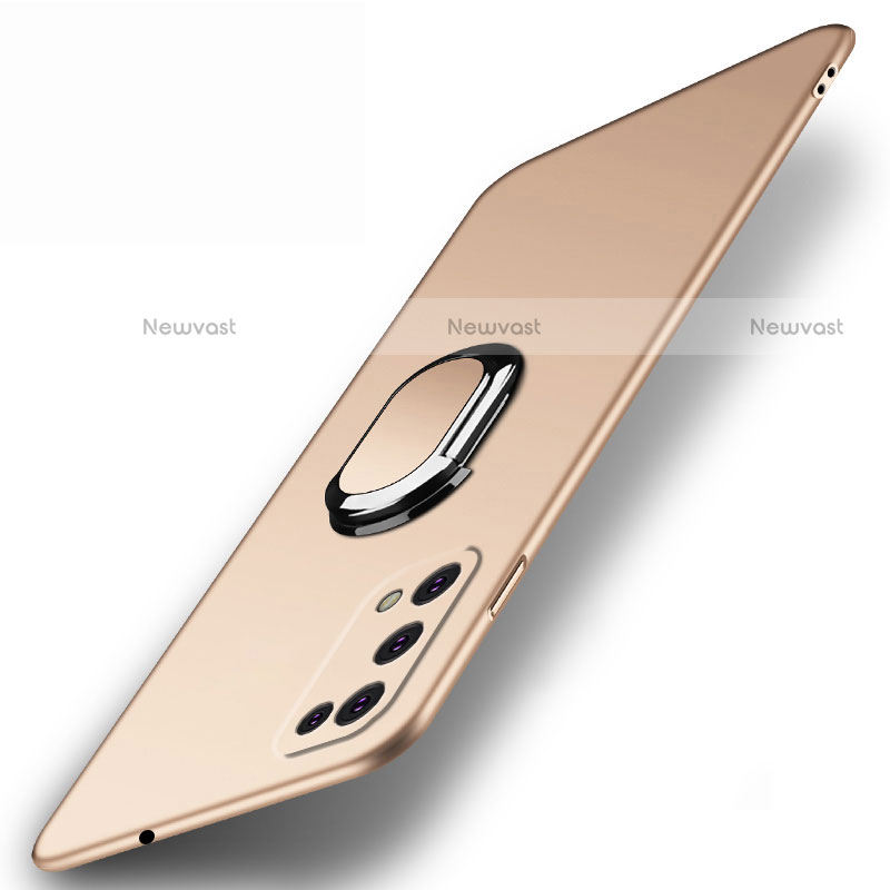 Hard Rigid Plastic Matte Finish Case Cover with Magnetic Finger Ring Stand A01 for Realme Narzo 30 Pro 5G Gold