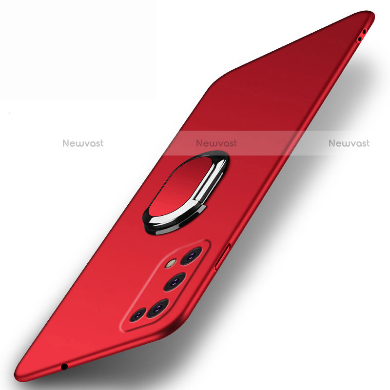 Hard Rigid Plastic Matte Finish Case Cover with Magnetic Finger Ring Stand A01 for Realme Narzo 30 Pro 5G Red