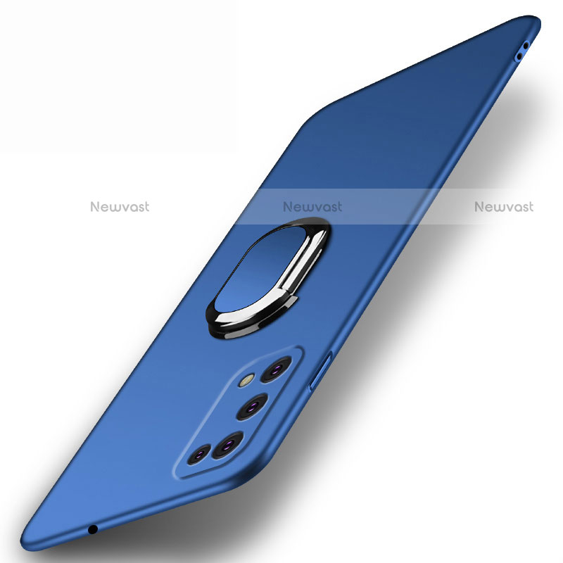 Hard Rigid Plastic Matte Finish Case Cover with Magnetic Finger Ring Stand A01 for Realme Q2 5G Blue