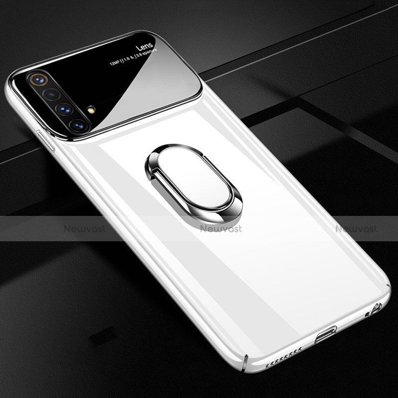 Hard Rigid Plastic Matte Finish Case Cover with Magnetic Finger Ring Stand A01 for Realme X50 5G White