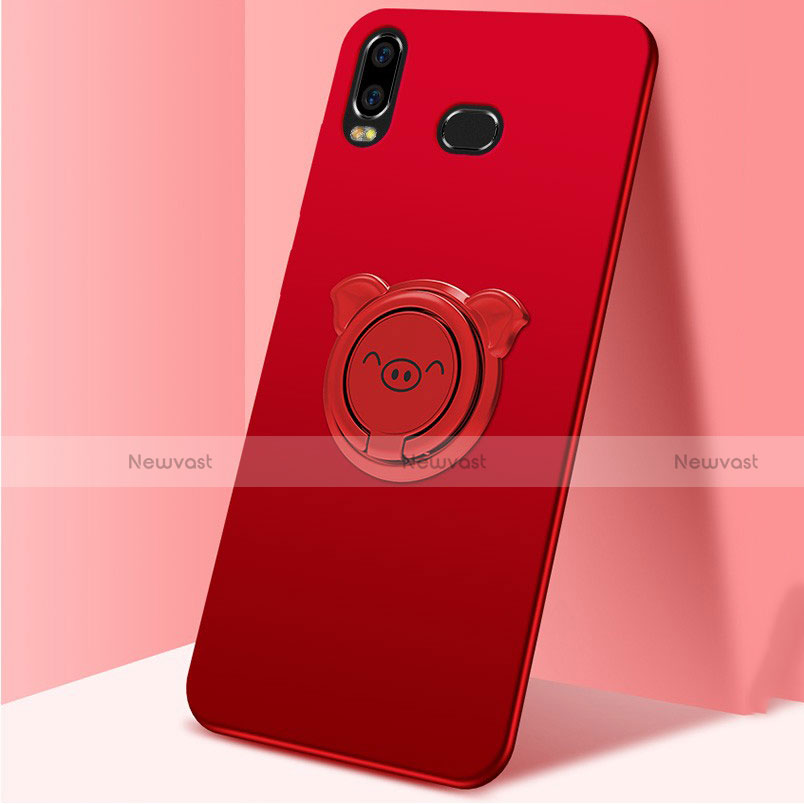 Hard Rigid Plastic Matte Finish Case Cover with Magnetic Finger Ring Stand A01 for Samsung Galaxy A6s Red