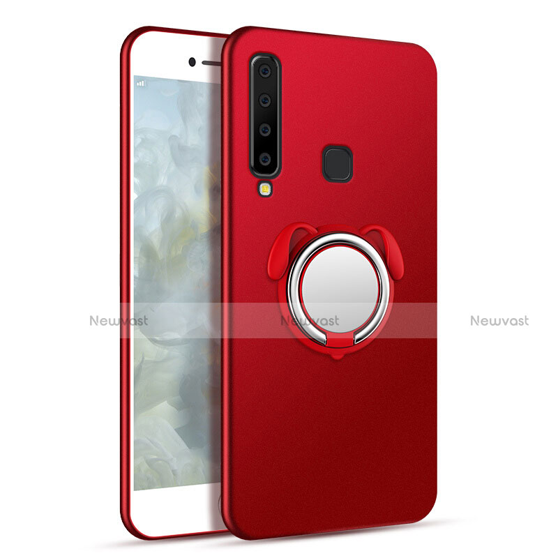 Hard Rigid Plastic Matte Finish Case Cover with Magnetic Finger Ring Stand A01 for Samsung Galaxy A9s Red