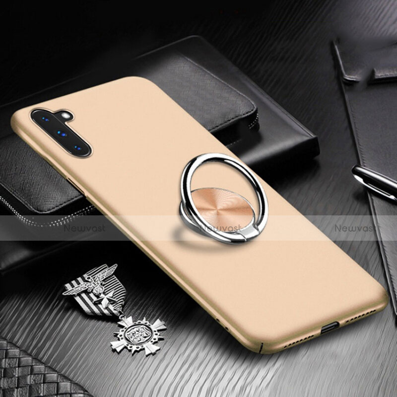 Hard Rigid Plastic Matte Finish Case Cover with Magnetic Finger Ring Stand A01 for Samsung Galaxy Note 10 Gold