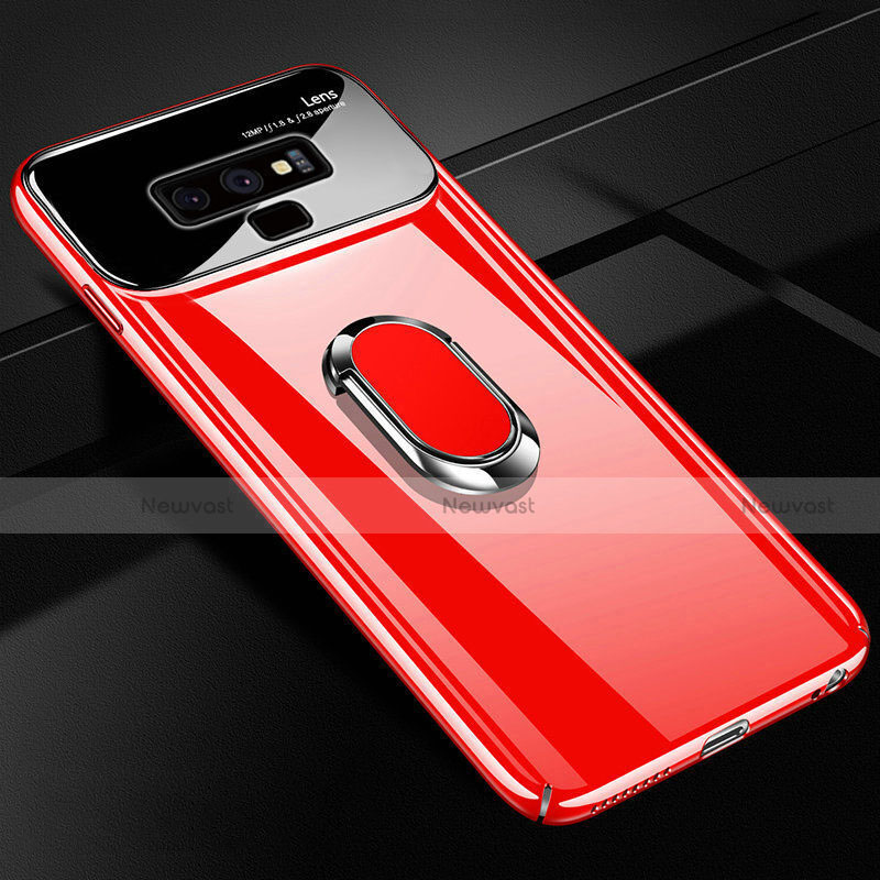 Hard Rigid Plastic Matte Finish Case Cover with Magnetic Finger Ring Stand A01 for Samsung Galaxy Note 9 Red