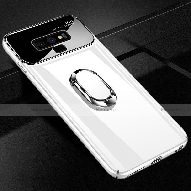 Hard Rigid Plastic Matte Finish Case Cover with Magnetic Finger Ring Stand A01 for Samsung Galaxy Note 9 White