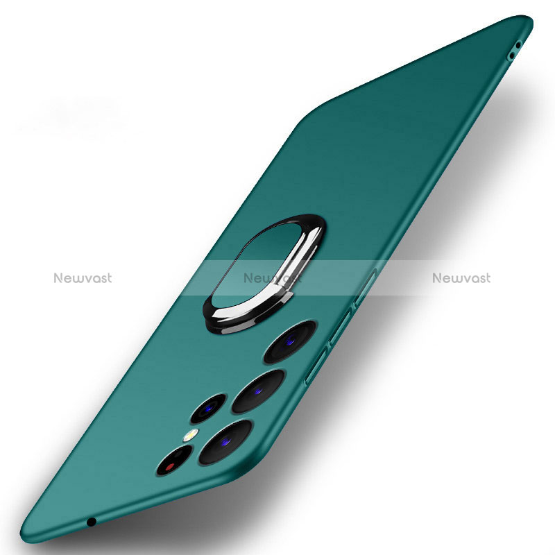 Hard Rigid Plastic Matte Finish Case Cover with Magnetic Finger Ring Stand A01 for Samsung Galaxy S24 Ultra 5G Green