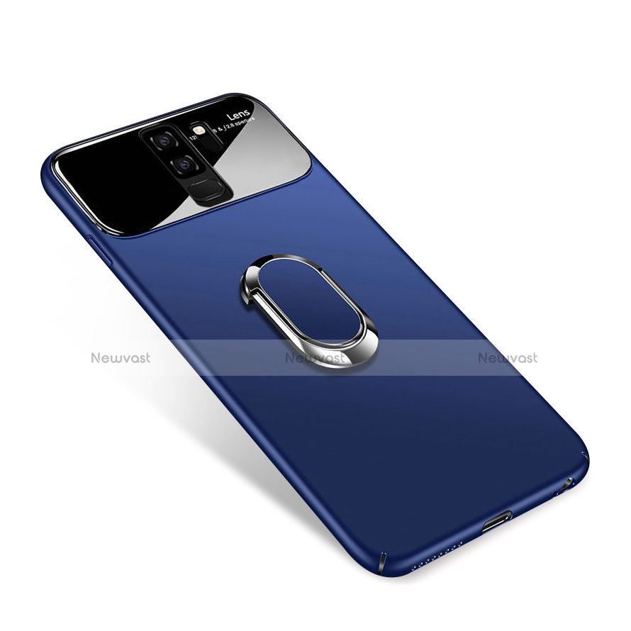 Hard Rigid Plastic Matte Finish Case Cover with Magnetic Finger Ring Stand A01 for Samsung Galaxy S9 Plus Blue