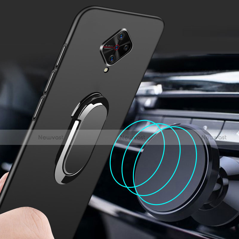 Hard Rigid Plastic Matte Finish Case Cover with Magnetic Finger Ring Stand A01 for Vivo S1 Pro