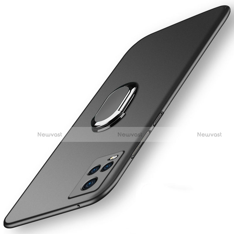 Hard Rigid Plastic Matte Finish Case Cover with Magnetic Finger Ring Stand A01 for Vivo V20 Pro 5G Black