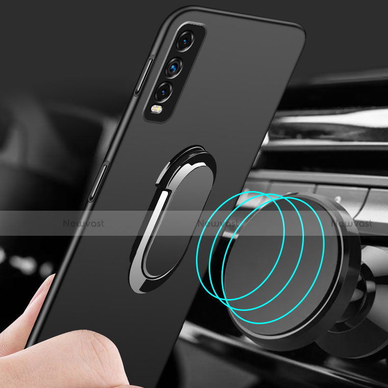 Hard Rigid Plastic Matte Finish Case Cover with Magnetic Finger Ring Stand A01 for Vivo Y20