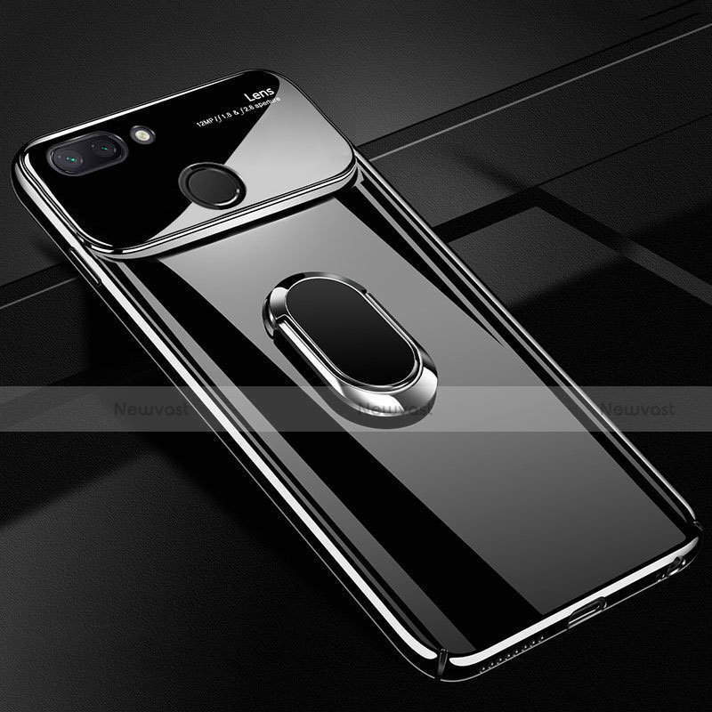 Hard Rigid Plastic Matte Finish Case Cover with Magnetic Finger Ring Stand A01 for Xiaomi Mi 8 Lite Black