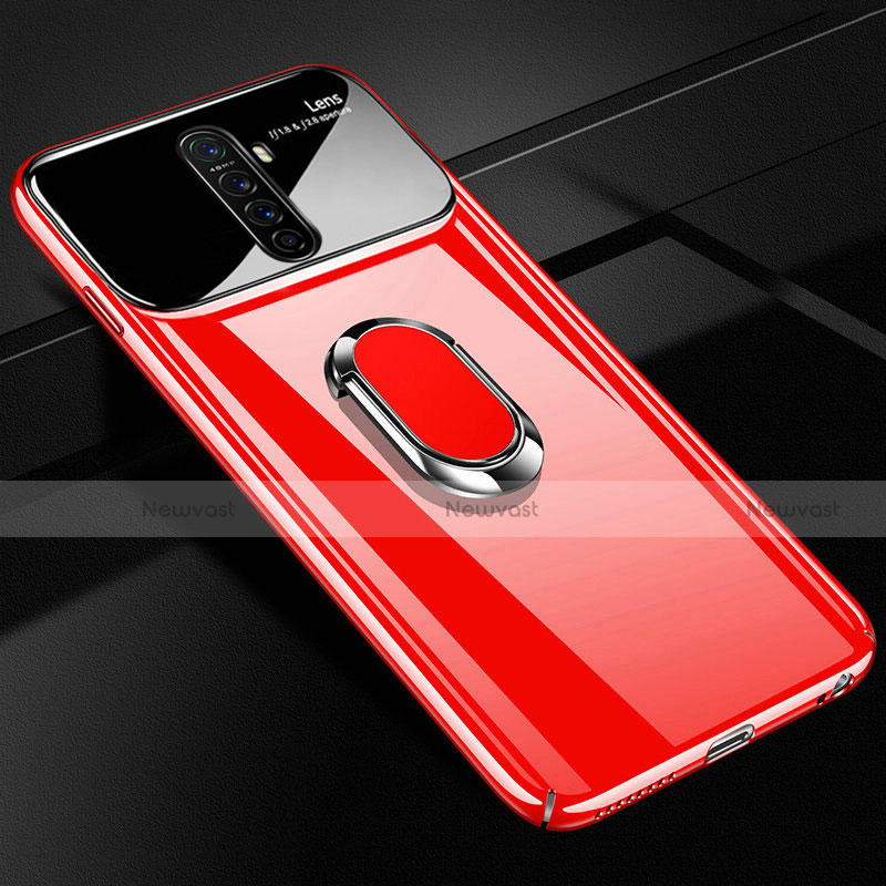 Hard Rigid Plastic Matte Finish Case Cover with Magnetic Finger Ring Stand A02 for Oppo Reno Ace Red