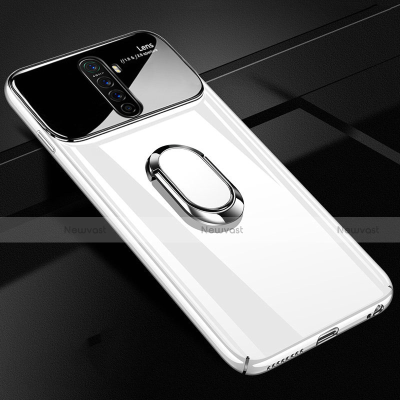 Hard Rigid Plastic Matte Finish Case Cover with Magnetic Finger Ring Stand A02 for Oppo Reno Ace White