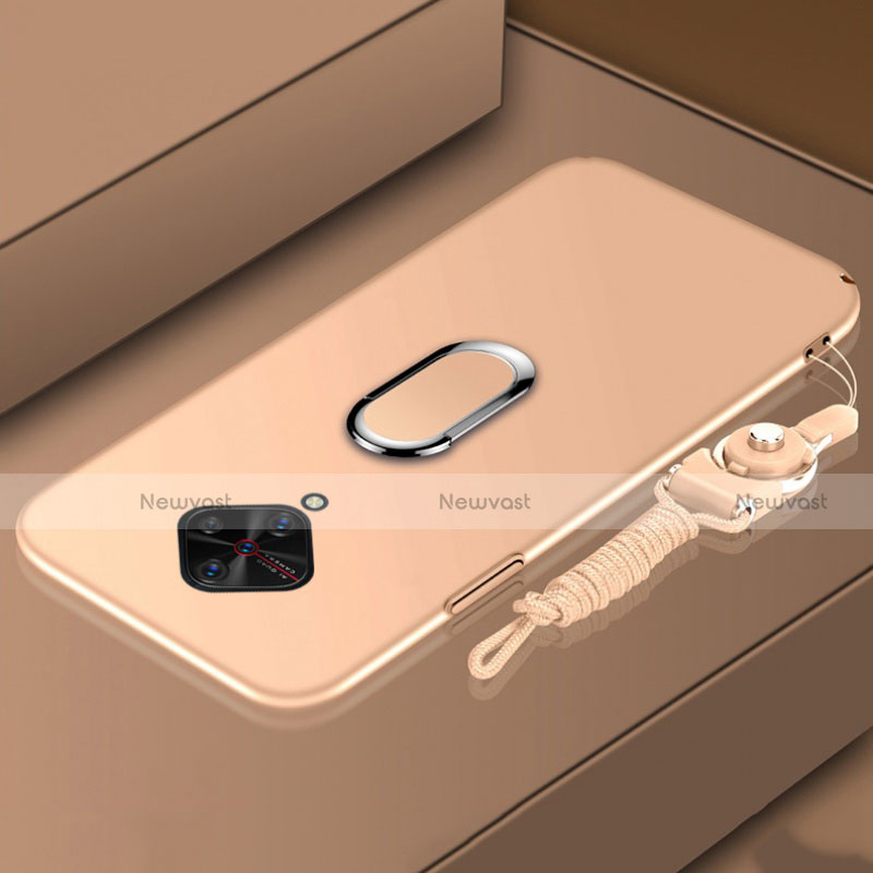Hard Rigid Plastic Matte Finish Case Cover with Magnetic Finger Ring Stand A02 for Vivo S1 Pro Gold