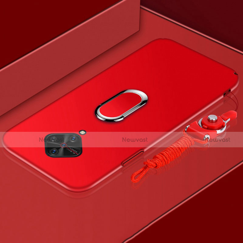 Hard Rigid Plastic Matte Finish Case Cover with Magnetic Finger Ring Stand A02 for Vivo X50 Lite Red