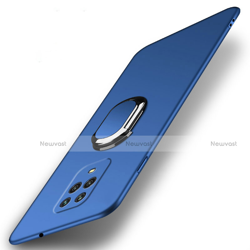 Hard Rigid Plastic Matte Finish Case Cover with Magnetic Finger Ring Stand A02 for Xiaomi Redmi 10X 5G Blue