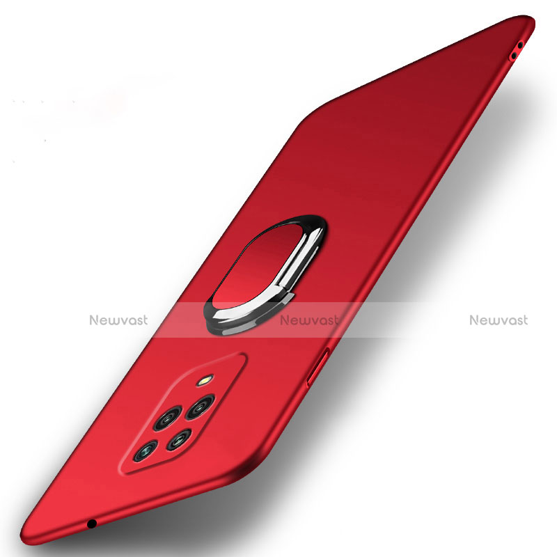 Hard Rigid Plastic Matte Finish Case Cover with Magnetic Finger Ring Stand A02 for Xiaomi Redmi 10X Pro 5G Red