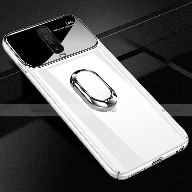 Hard Rigid Plastic Matte Finish Case Cover with Magnetic Finger Ring Stand A02 for Xiaomi Redmi K30 4G White