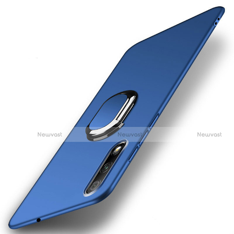 Hard Rigid Plastic Matte Finish Case Cover with Magnetic Finger Ring Stand A04 for Huawei Honor 9X Blue