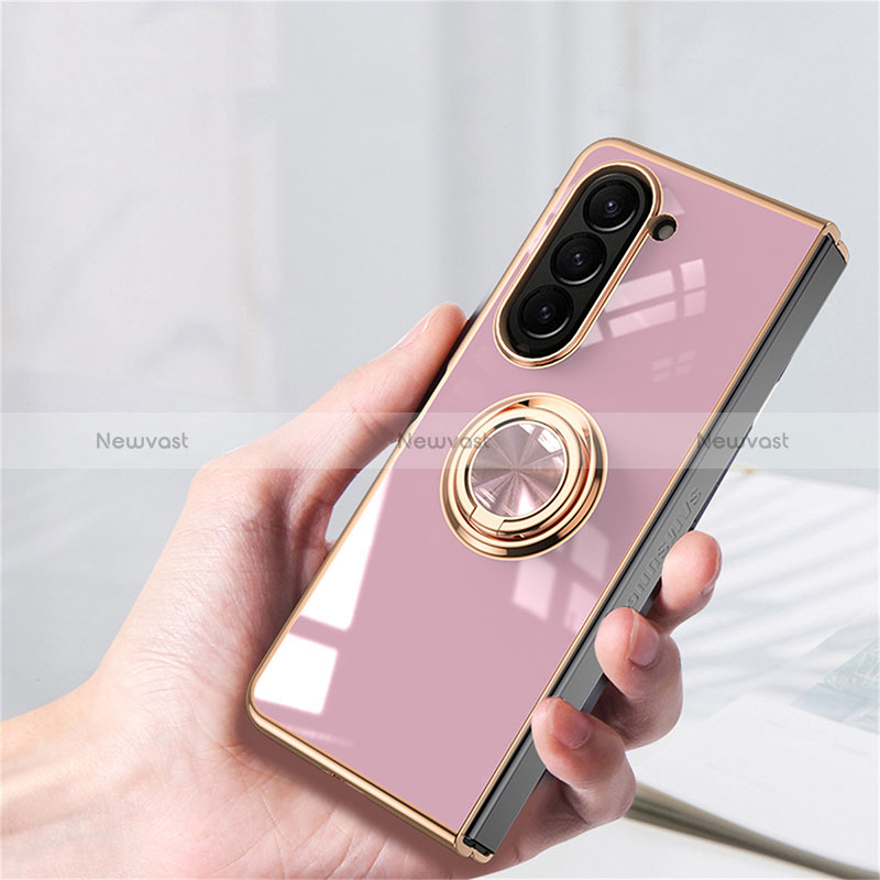 Hard Rigid Plastic Matte Finish Case Cover with Magnetic Finger Ring Stand AN1 for Samsung Galaxy Z Fold5 5G