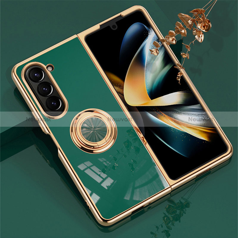 Hard Rigid Plastic Matte Finish Case Cover with Magnetic Finger Ring Stand AN1 for Samsung Galaxy Z Fold5 5G Green