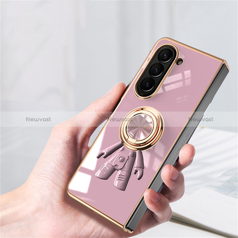 Hard Rigid Plastic Matte Finish Case Cover with Magnetic Finger Ring Stand AN2 for Samsung Galaxy Z Fold5 5G