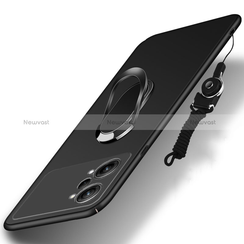 Hard Rigid Plastic Matte Finish Case Cover with Magnetic Finger Ring Stand for Oppo K10 Pro 5G Black