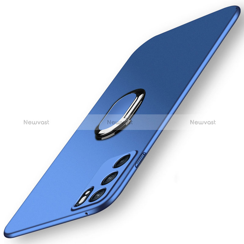 Hard Rigid Plastic Matte Finish Case Cover with Magnetic Finger Ring Stand for Oppo Reno6 5G Blue