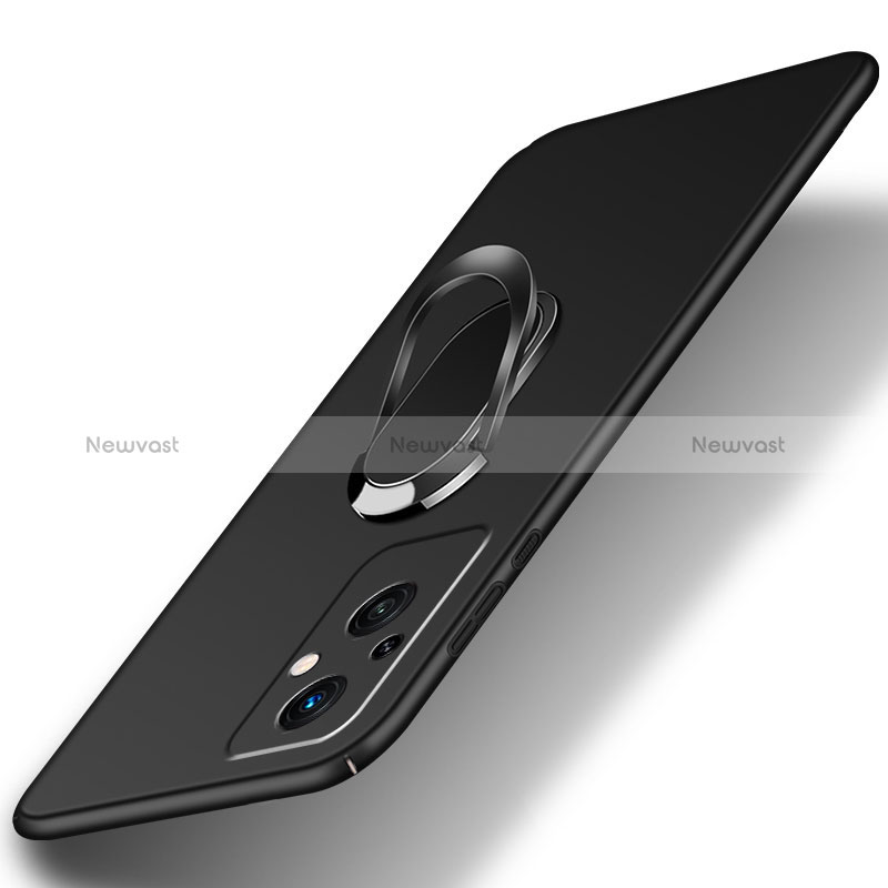 Hard Rigid Plastic Matte Finish Case Cover with Magnetic Finger Ring Stand for Oppo Reno7 Z 5G Black