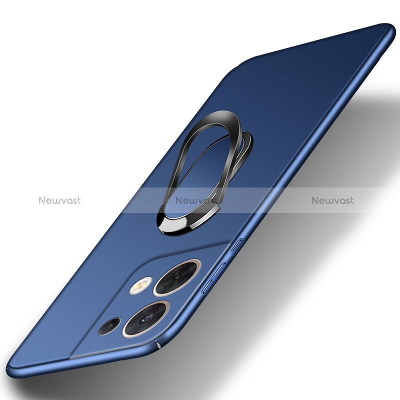 Hard Rigid Plastic Matte Finish Case Cover with Magnetic Finger Ring Stand for Oppo Reno8 Pro 5G Blue