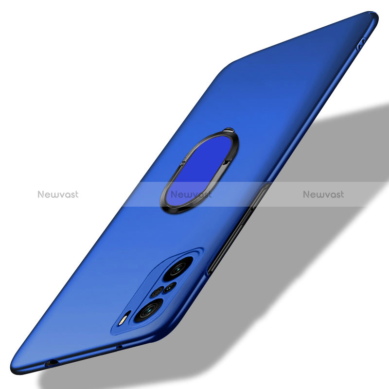 Hard Rigid Plastic Matte Finish Case Cover with Magnetic Finger Ring Stand for Xiaomi Mi 11i 5G Blue