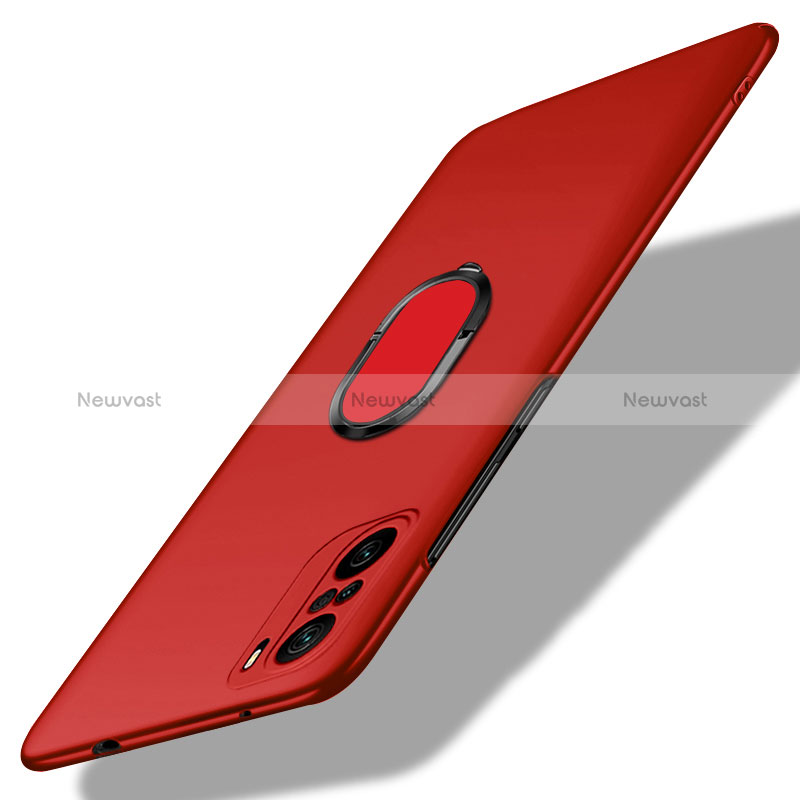 Hard Rigid Plastic Matte Finish Case Cover with Magnetic Finger Ring Stand for Xiaomi Mi 11X Pro 5G Red