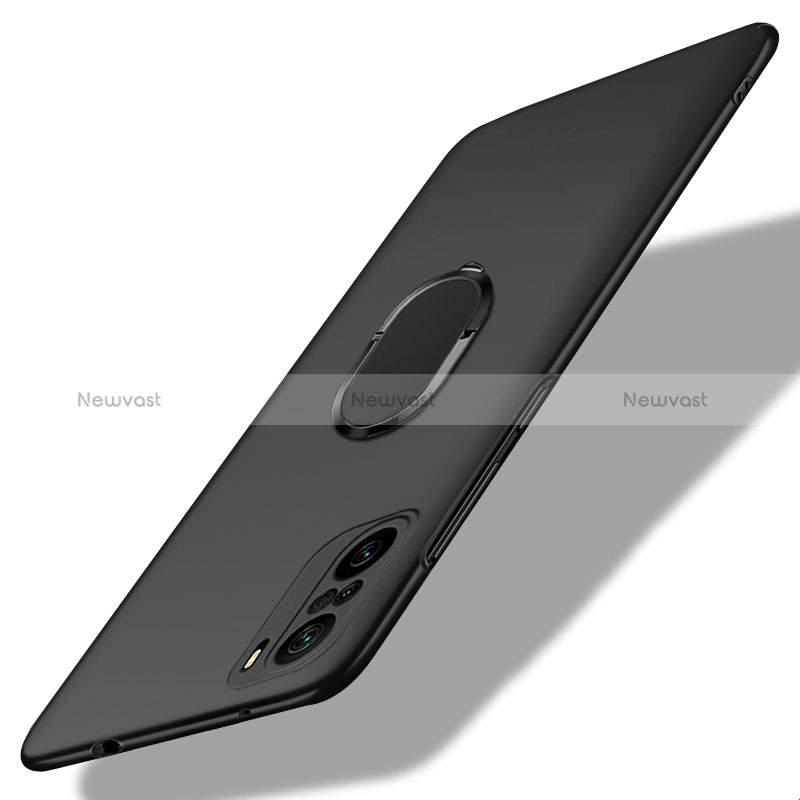 Hard Rigid Plastic Matte Finish Case Cover with Magnetic Finger Ring Stand for Xiaomi Redmi K40 5G Black