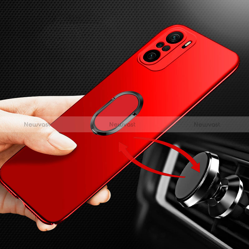 Hard Rigid Plastic Matte Finish Case Cover with Magnetic Finger Ring Stand for Xiaomi Redmi K40 Pro 5G