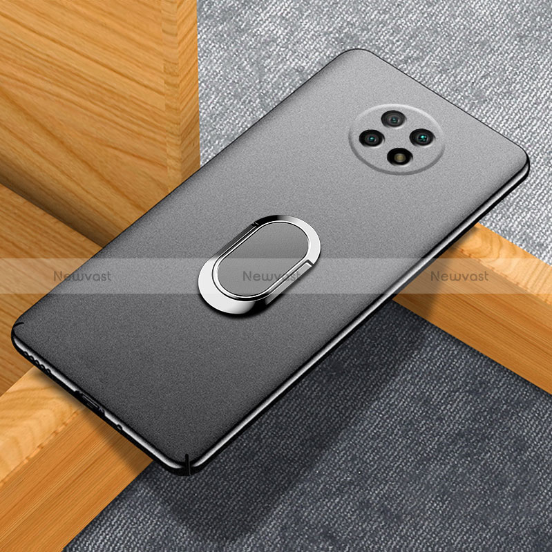 Hard Rigid Plastic Matte Finish Case Cover with Magnetic Finger Ring Stand for Xiaomi Redmi Note 9T 5G Black