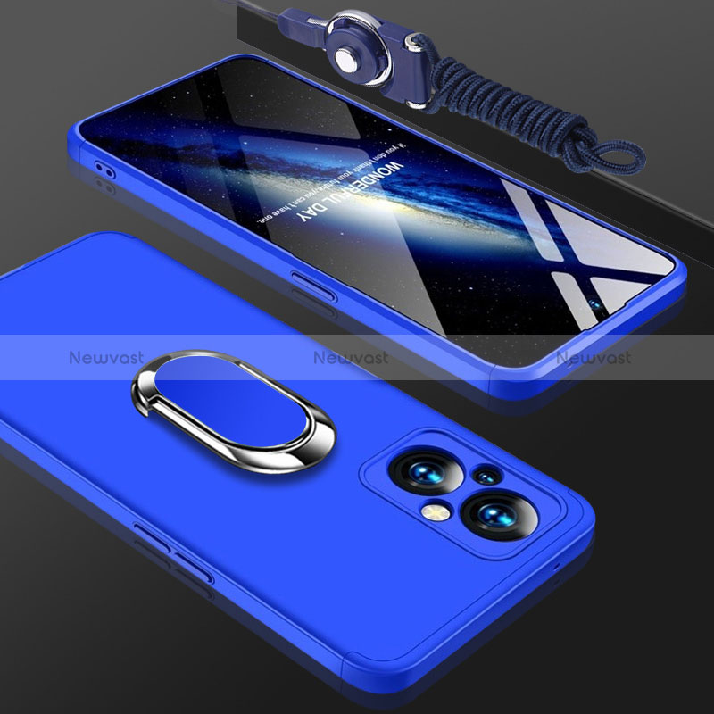 Hard Rigid Plastic Matte Finish Case Cover with Magnetic Finger Ring Stand GK1 for Oppo A96 5G Blue