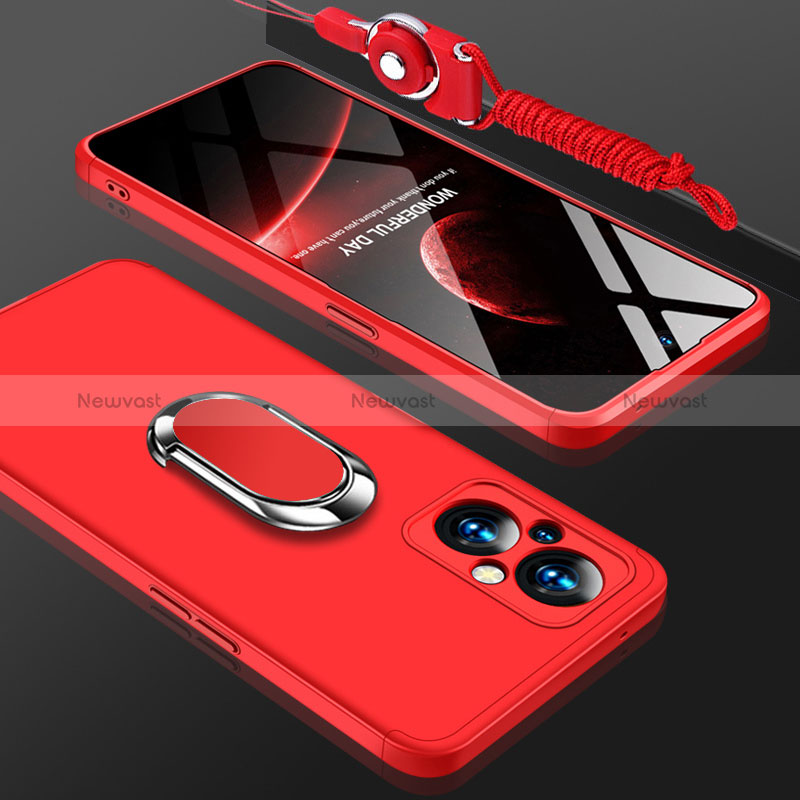 Hard Rigid Plastic Matte Finish Case Cover with Magnetic Finger Ring Stand GK1 for Oppo A96 5G Red