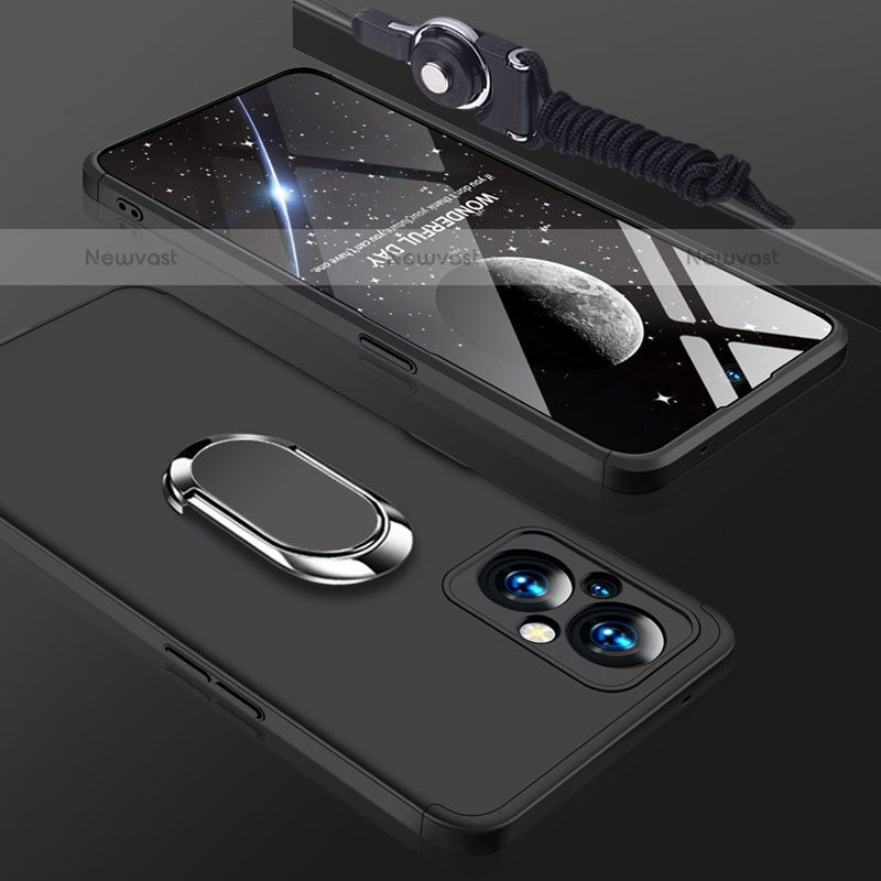 Hard Rigid Plastic Matte Finish Case Cover with Magnetic Finger Ring Stand GK1 for Oppo F21 Pro 5G Black
