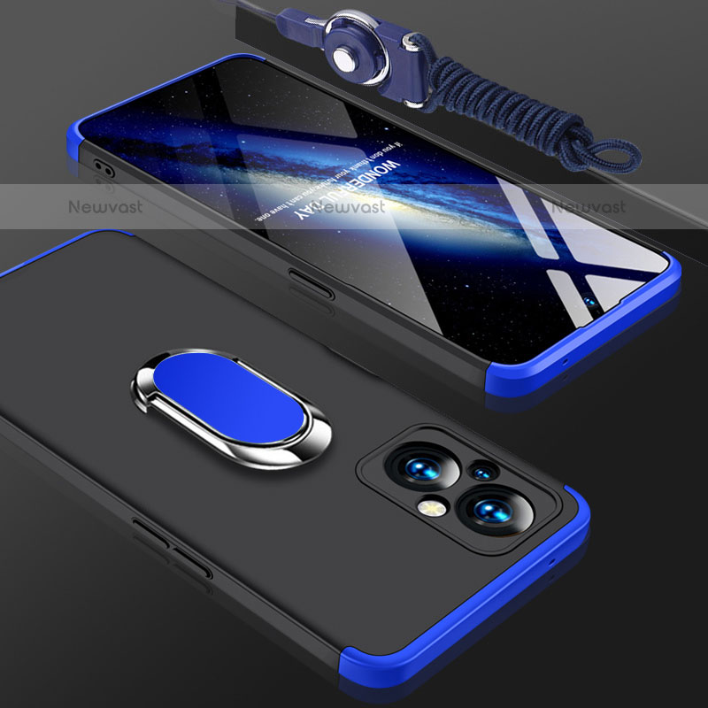 Hard Rigid Plastic Matte Finish Case Cover with Magnetic Finger Ring Stand GK1 for Oppo F21 Pro 5G Blue and Black