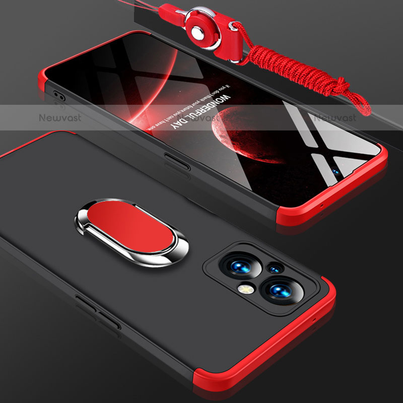 Hard Rigid Plastic Matte Finish Case Cover with Magnetic Finger Ring Stand GK1 for Oppo F21 Pro 5G Red and Black