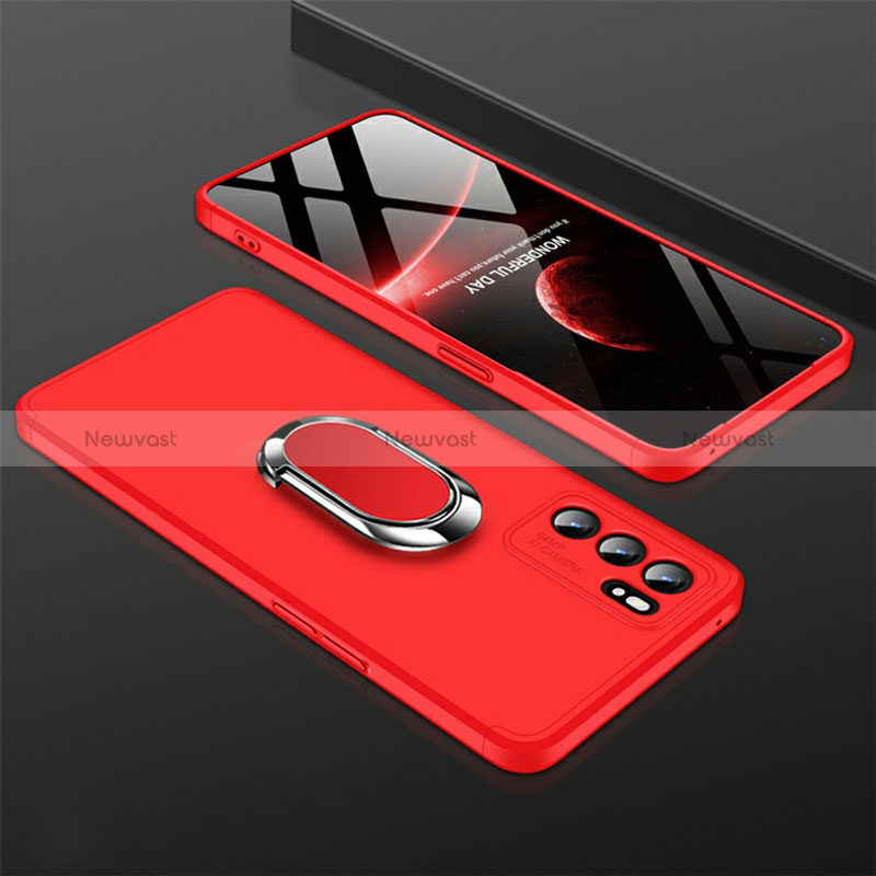 Hard Rigid Plastic Matte Finish Case Cover with Magnetic Finger Ring Stand GK1 for Oppo Reno6 5G Red