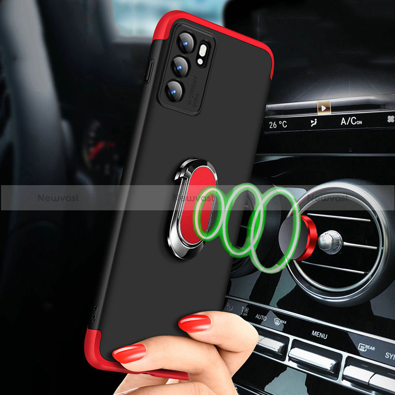 Hard Rigid Plastic Matte Finish Case Cover with Magnetic Finger Ring Stand GK1 for Oppo Reno6 Pro 5G India