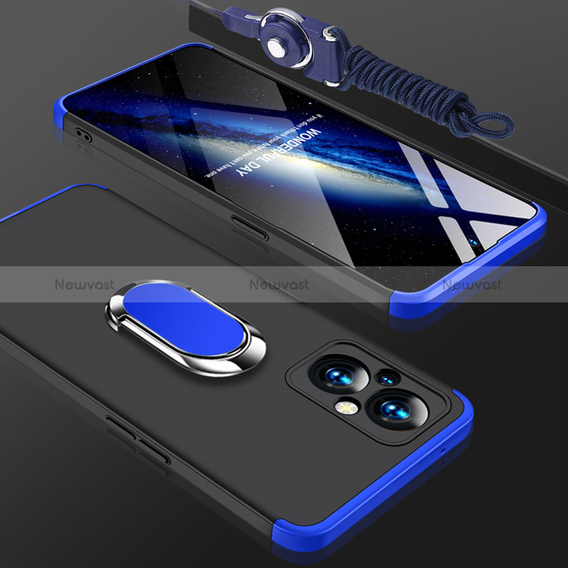 Hard Rigid Plastic Matte Finish Case Cover with Magnetic Finger Ring Stand GK1 for Oppo Reno7 Z 5G Blue and Black