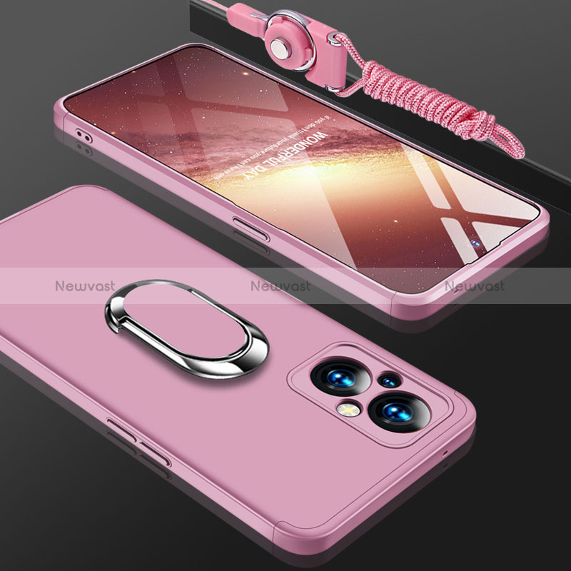 Hard Rigid Plastic Matte Finish Case Cover with Magnetic Finger Ring Stand GK1 for Oppo Reno7 Z 5G Rose Gold