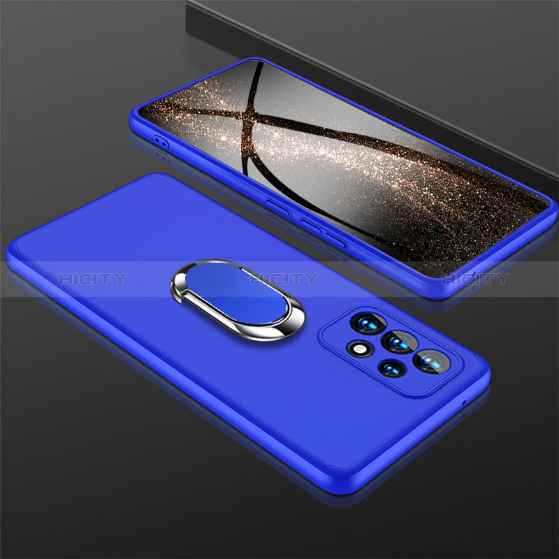 Hard Rigid Plastic Matte Finish Case Cover with Magnetic Finger Ring Stand GK1 for Samsung Galaxy A53 5G Blue