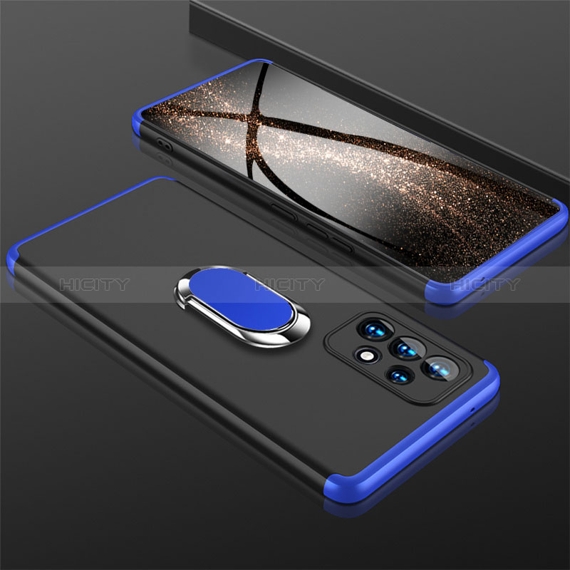 Hard Rigid Plastic Matte Finish Case Cover with Magnetic Finger Ring Stand GK1 for Samsung Galaxy A53 5G Blue and Black