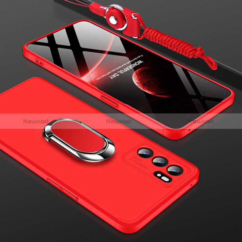 Hard Rigid Plastic Matte Finish Case Cover with Magnetic Finger Ring Stand GK2 for Oppo Reno6 5G Red