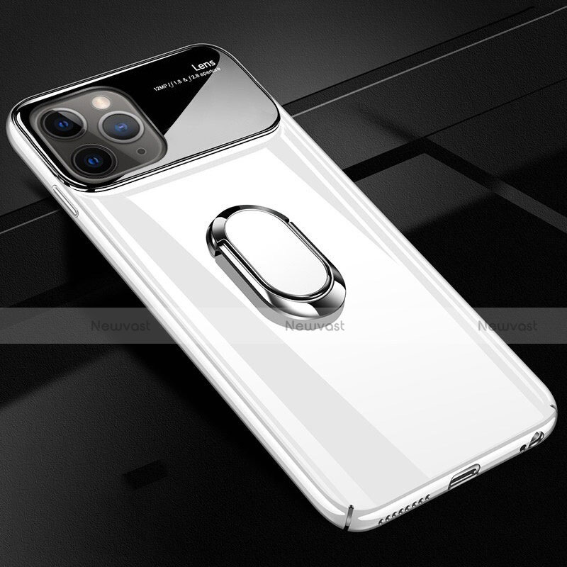 Hard Rigid Plastic Matte Finish Case Cover with Magnetic Finger Ring Stand P01 for Apple iPhone 11 Pro White