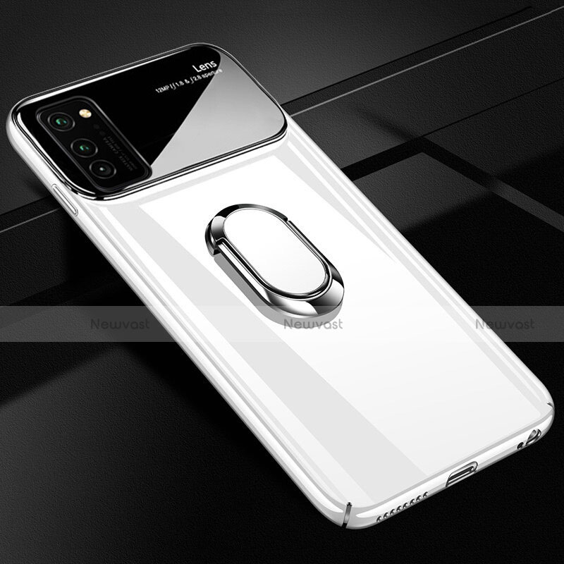 Hard Rigid Plastic Matte Finish Case Cover with Magnetic Finger Ring Stand P01 for Huawei Honor V30 5G White